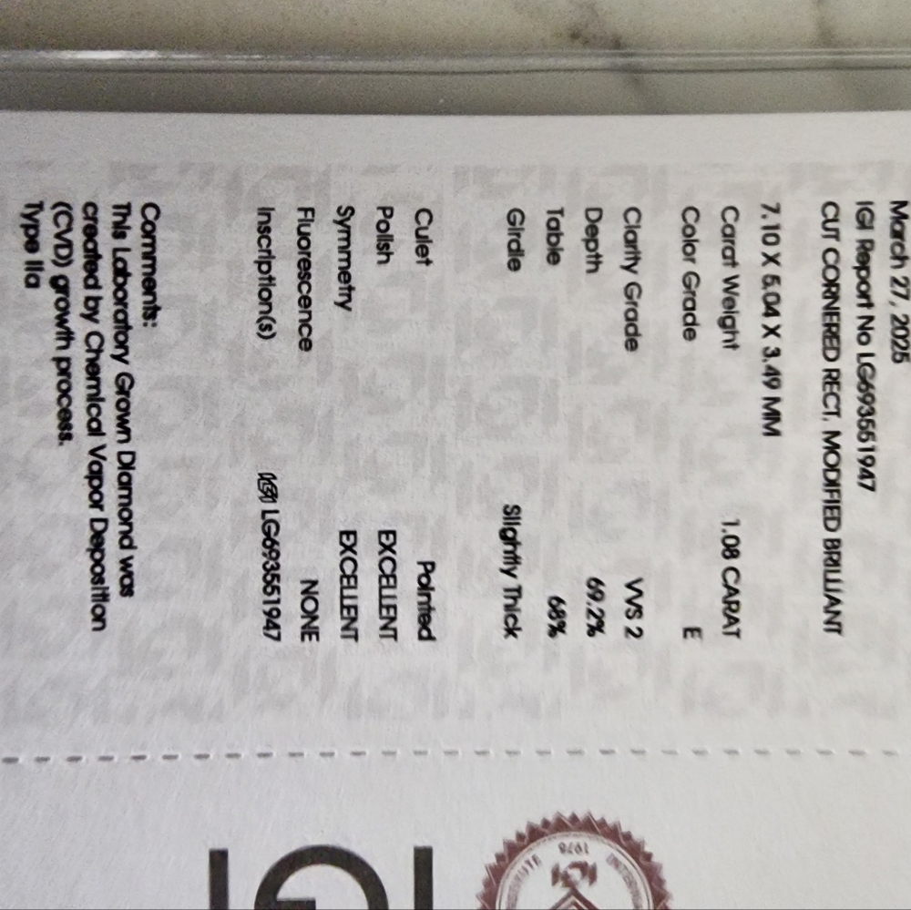 9.02 Total CT Lab Grown Platinum Engagement Ring  IGI Size 6 - Picture 15 of 16